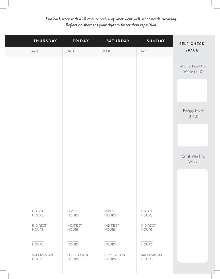 Weekly self-check space