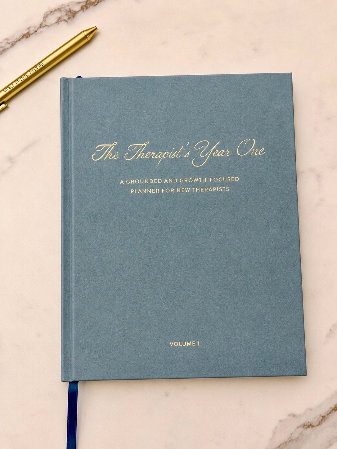 The Therapist's Year One, an undated planner for LPC associates, vegan leather cover with gold foil