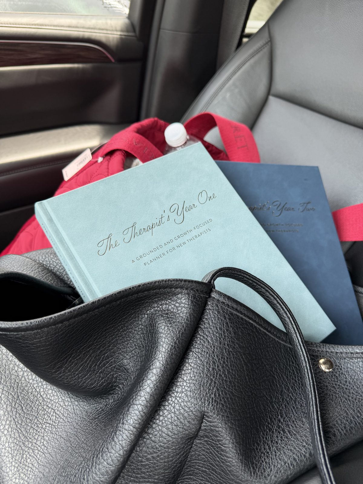Both volumes tucked into a work bag